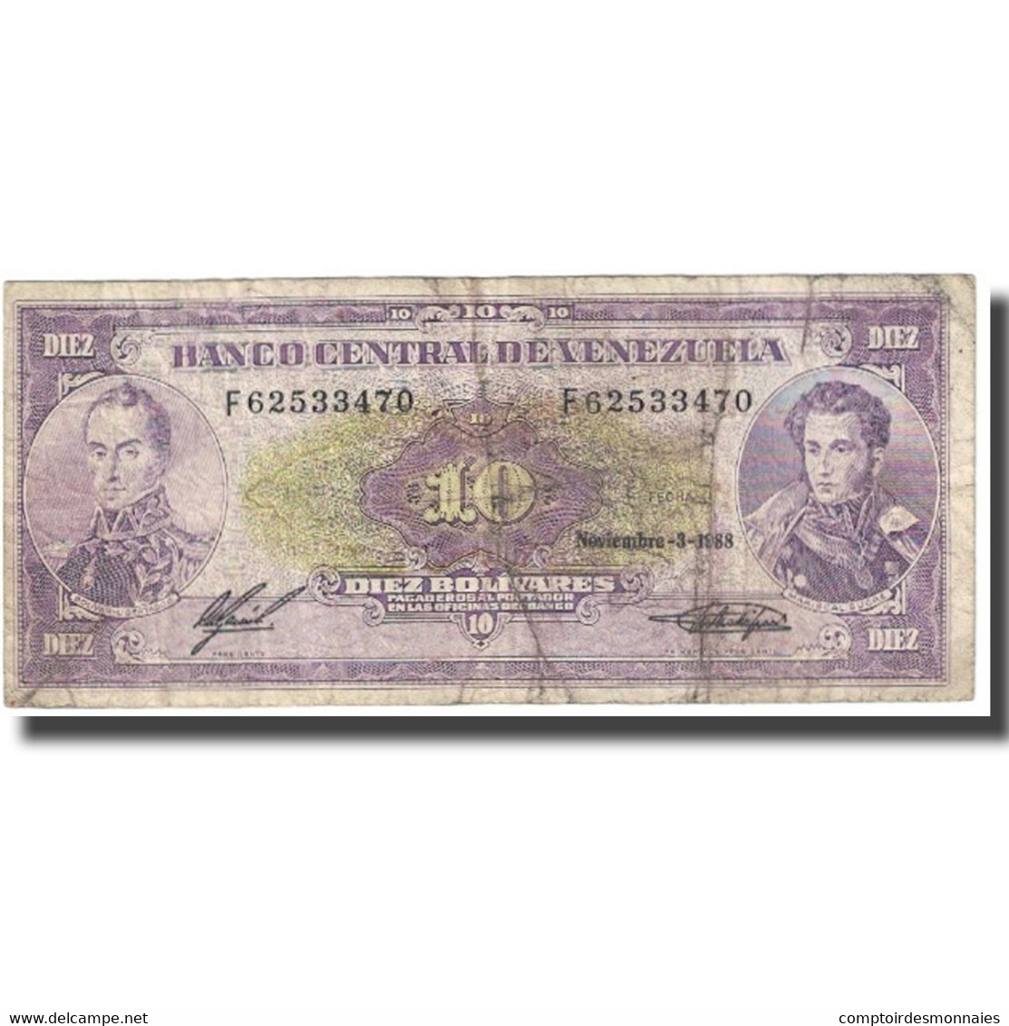 Billet, Venezuela, 10 Bolívares, 1988, 1988-11-03, KM:61a, TB - Venezuela