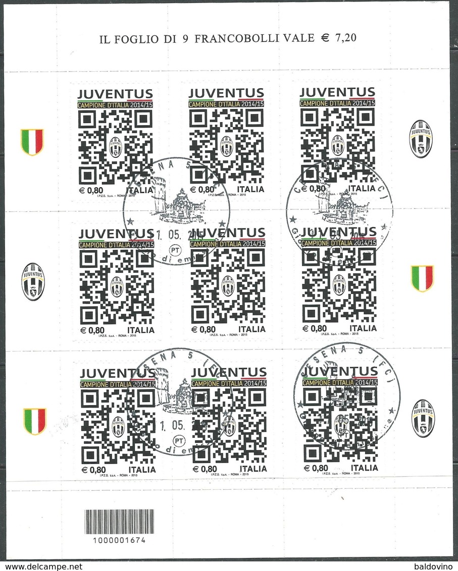 Italia 2015 Juventus Campione Minifoglio Annullo 1°giorno - Blocchi & Foglietti