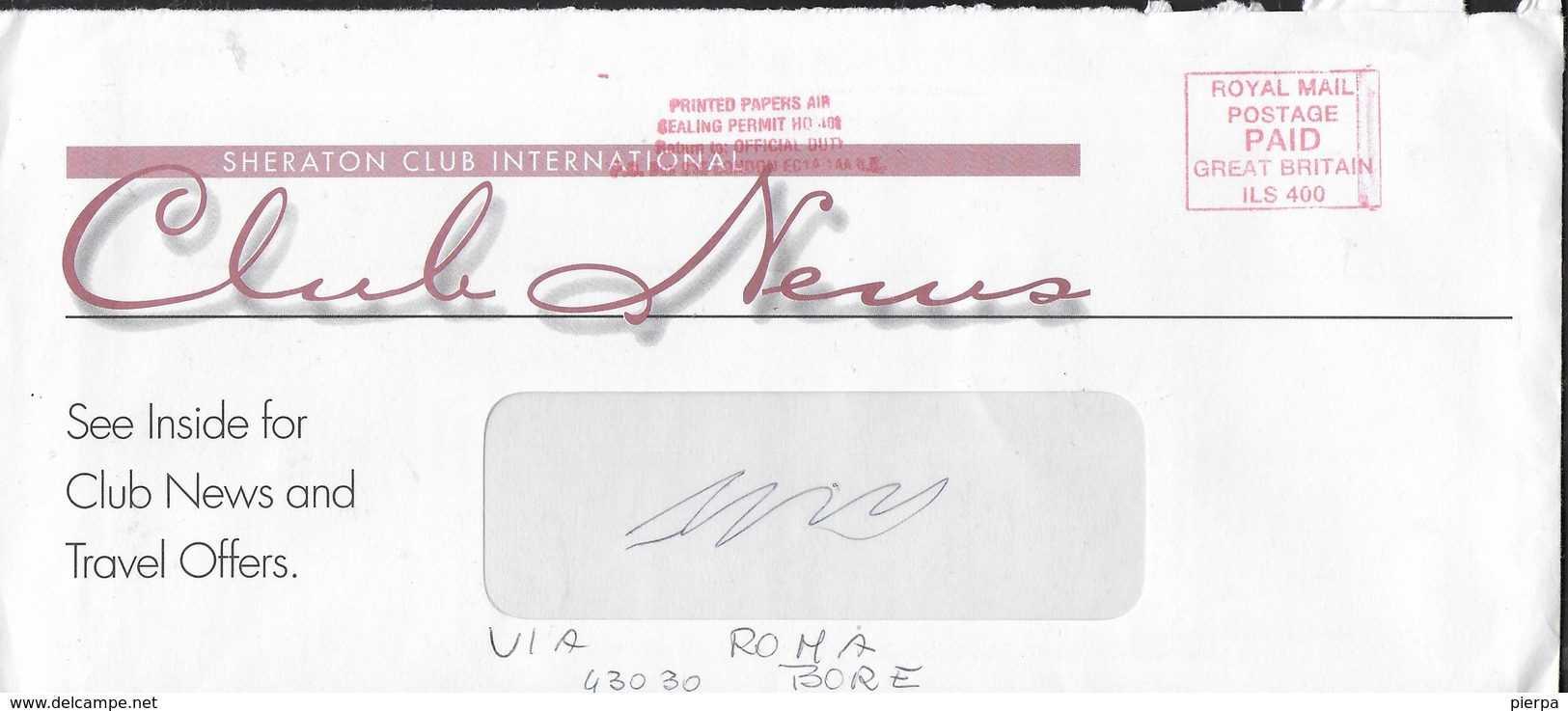 U.K. - AFFRANCATURA MECCANICA ROSSA POSTAGE PAID SU BUSTA INTESTATA ALBERGHI 1996 - Franking Machines (EMA)