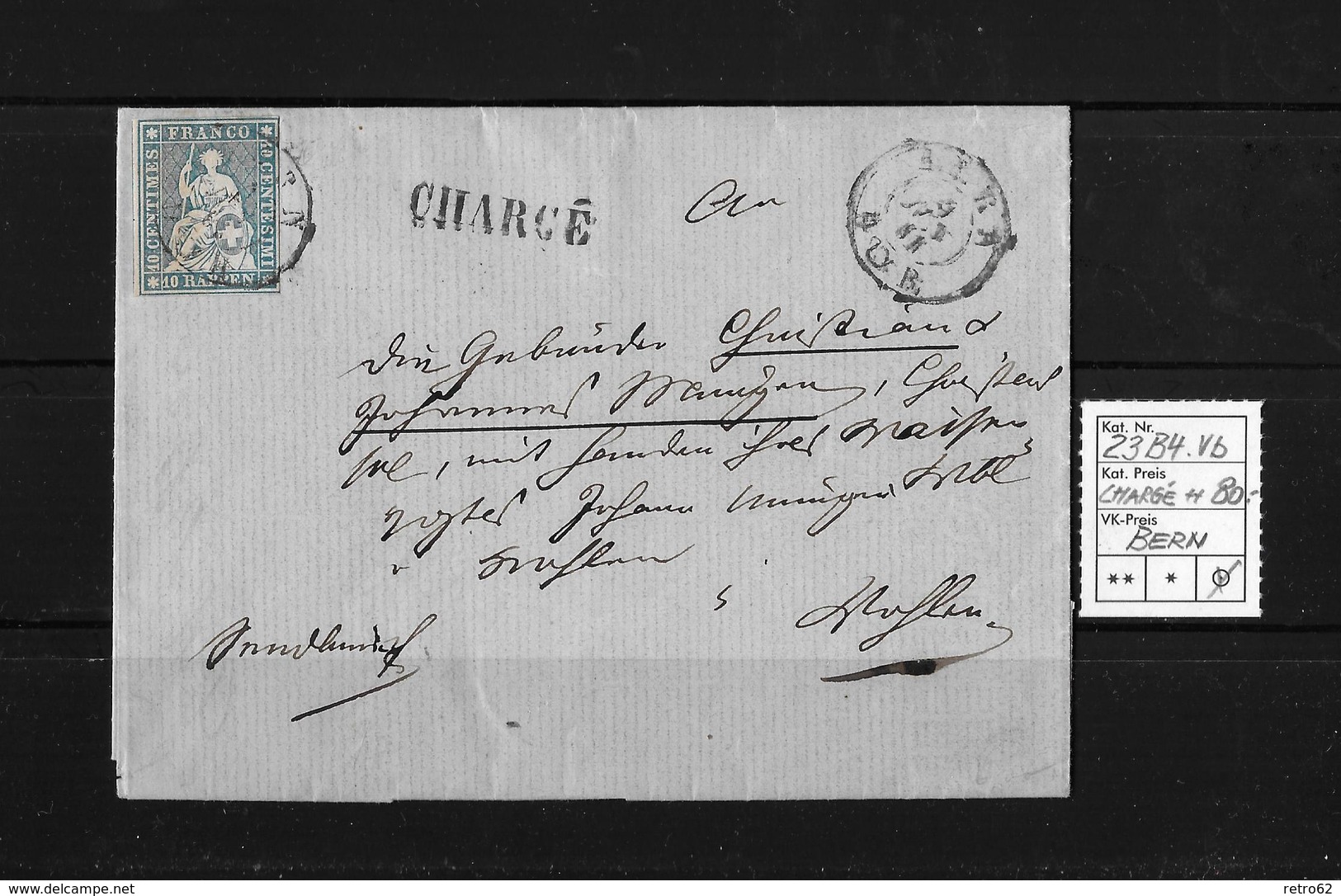 1854-1862 Helvetia (Ungezähnt) Strubel → CHARGÉ, Rundstempel BERN  ►SBK-23B4.Vb◄ - Lettres & Documents