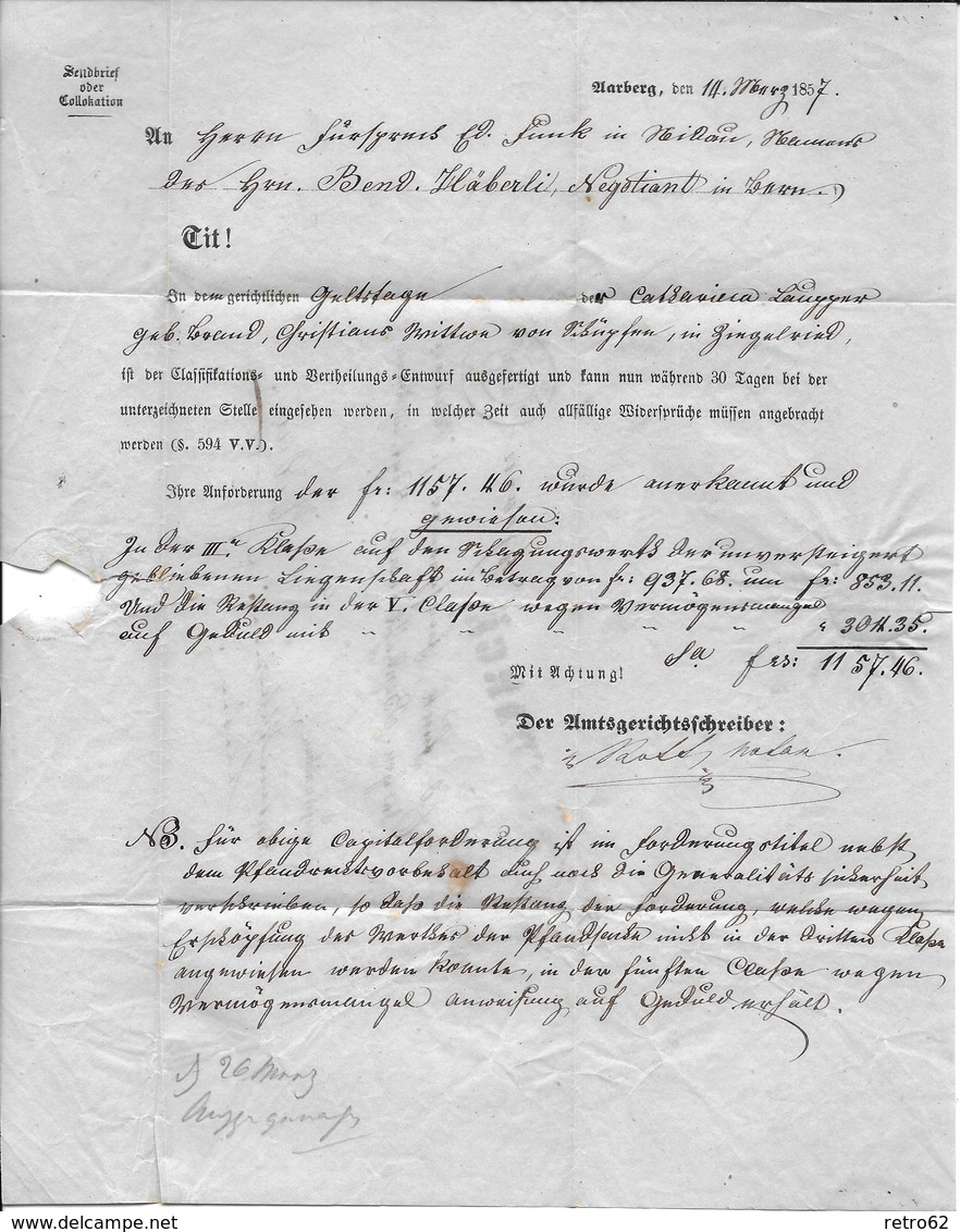 1854-1862 Helvetia (Ungezähnt) Strubel → CHARGÉ, Rauten- Und Rundstempel AARBERG ►SBK-25B1m.II/III◄ - Lettres & Documents