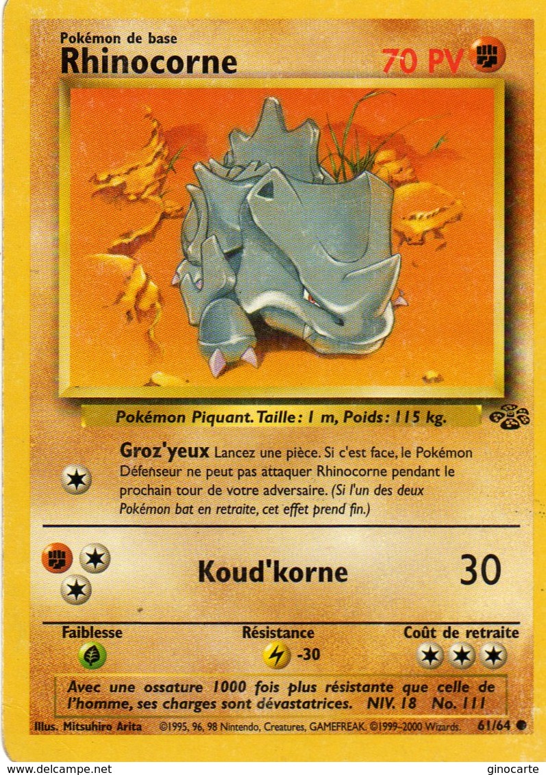 Carte Neuve Pokemon Wizards 61/64 Rhinocorne 70pv 1995 - Wizards