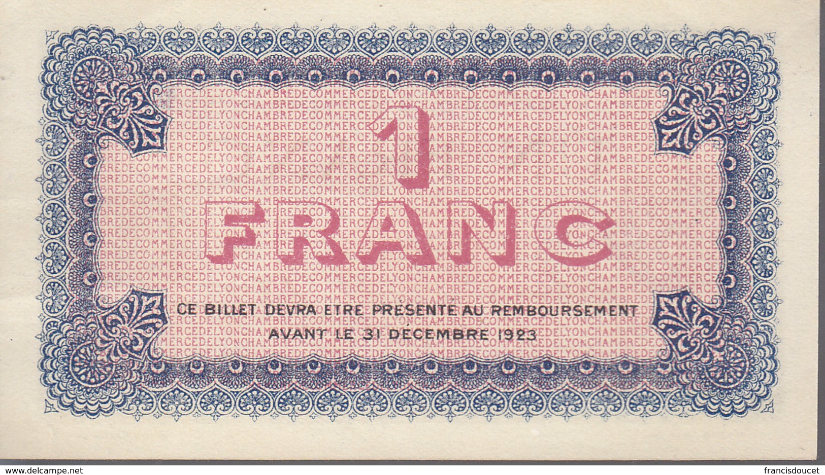 Billet De Nécessité 1 Franc Chambre De Commerce De Lyon (69) - Chambre De Commerce
