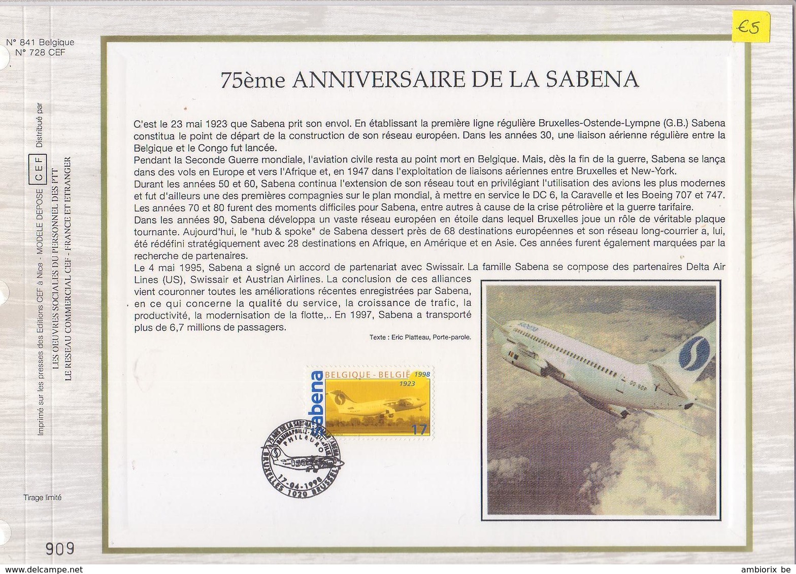 Carte Max 2753 - SABENA - 1991-2000