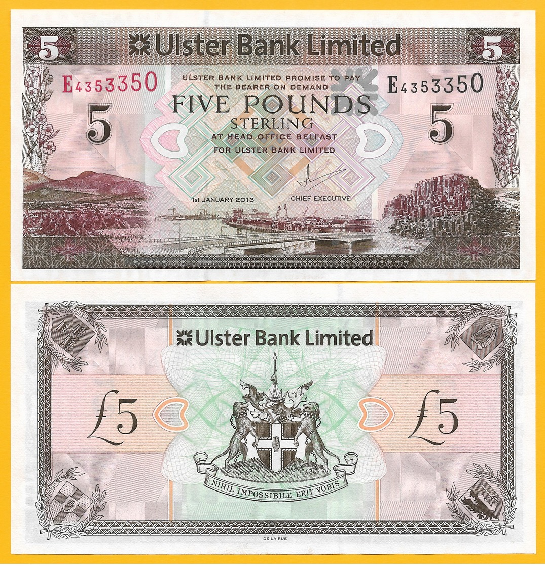 Northern Ireland 5 Pounds P-340b 2013 Ulster Bank UNC Banknote - Andere & Zonder Classificatie