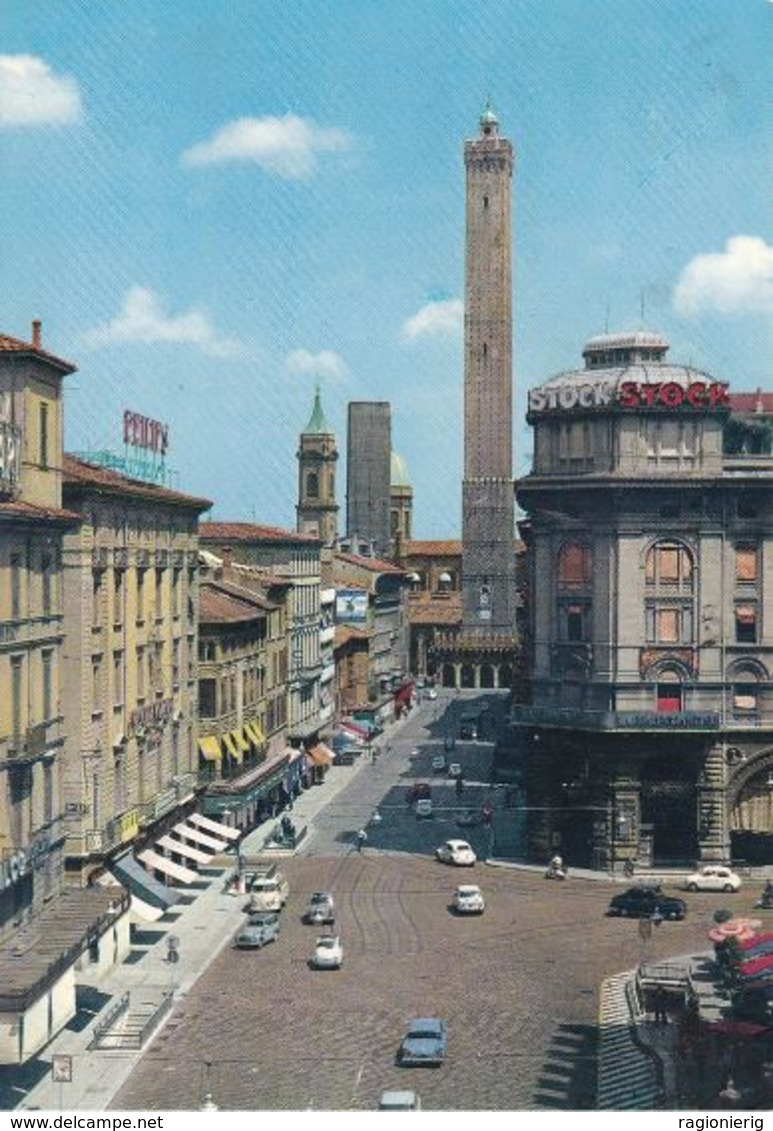 BOLOGNA - Via Rizzoli - Insegna Pubblicitaria PHILIPS E STOCK - Auto - Torre Degli Asinelli - 1969 - Bologna