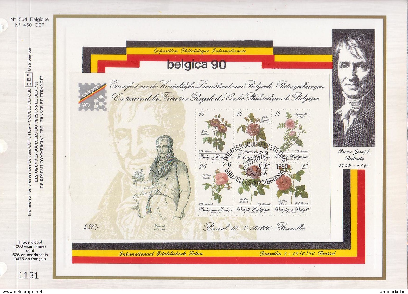 Carte Max Bloc 67 - Belgica 90 - Roses De Redouté - 1981-1990