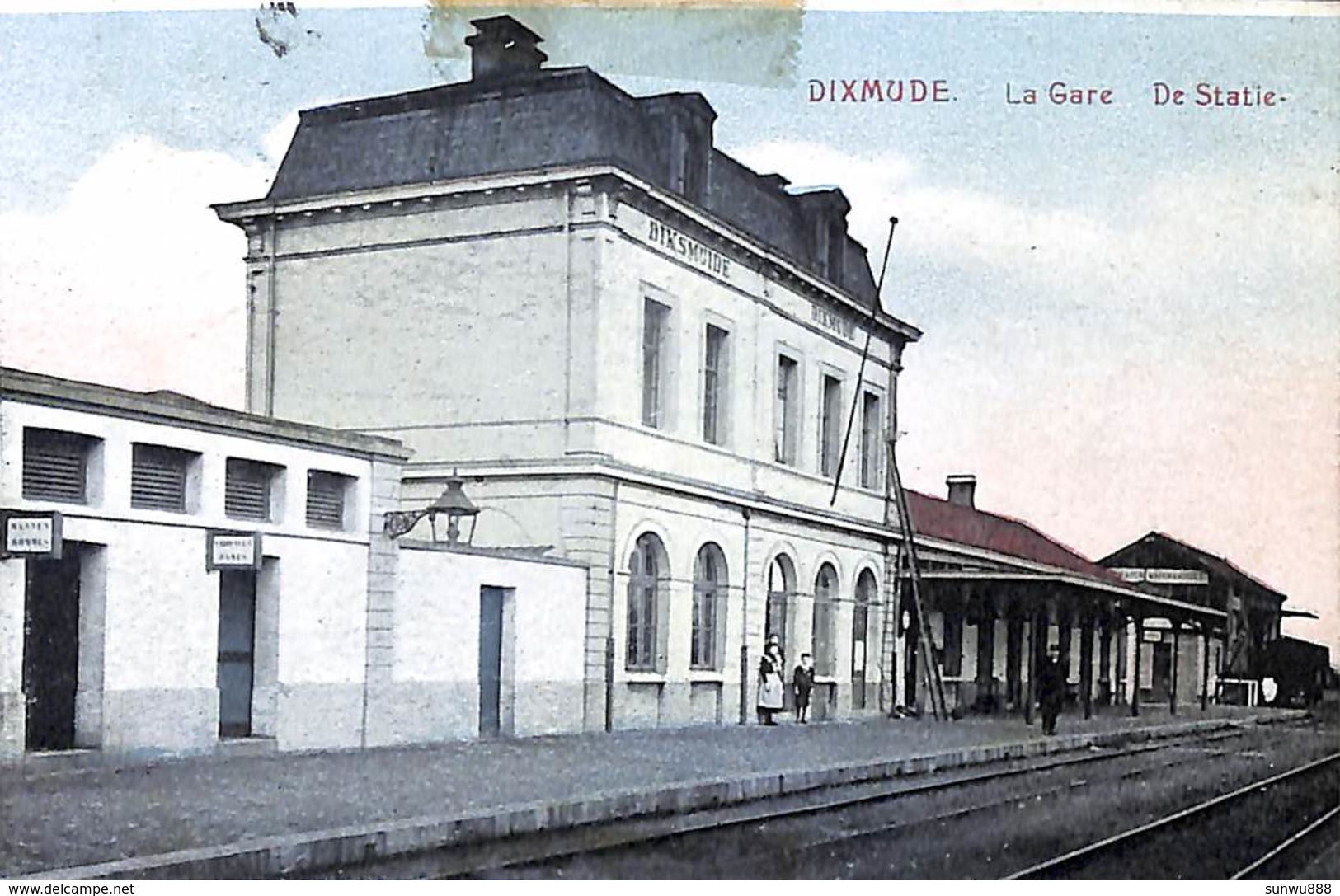 Dixmude - La Gare - De Statie (animatie Gekleurd Feldpost) - Diksmuide