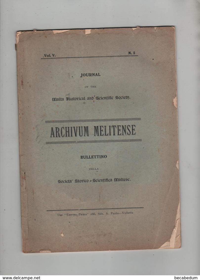 Archivum Melitense Malte Occupation Par Les Troupes Françaises En 1798 1800 Anglais - Europa