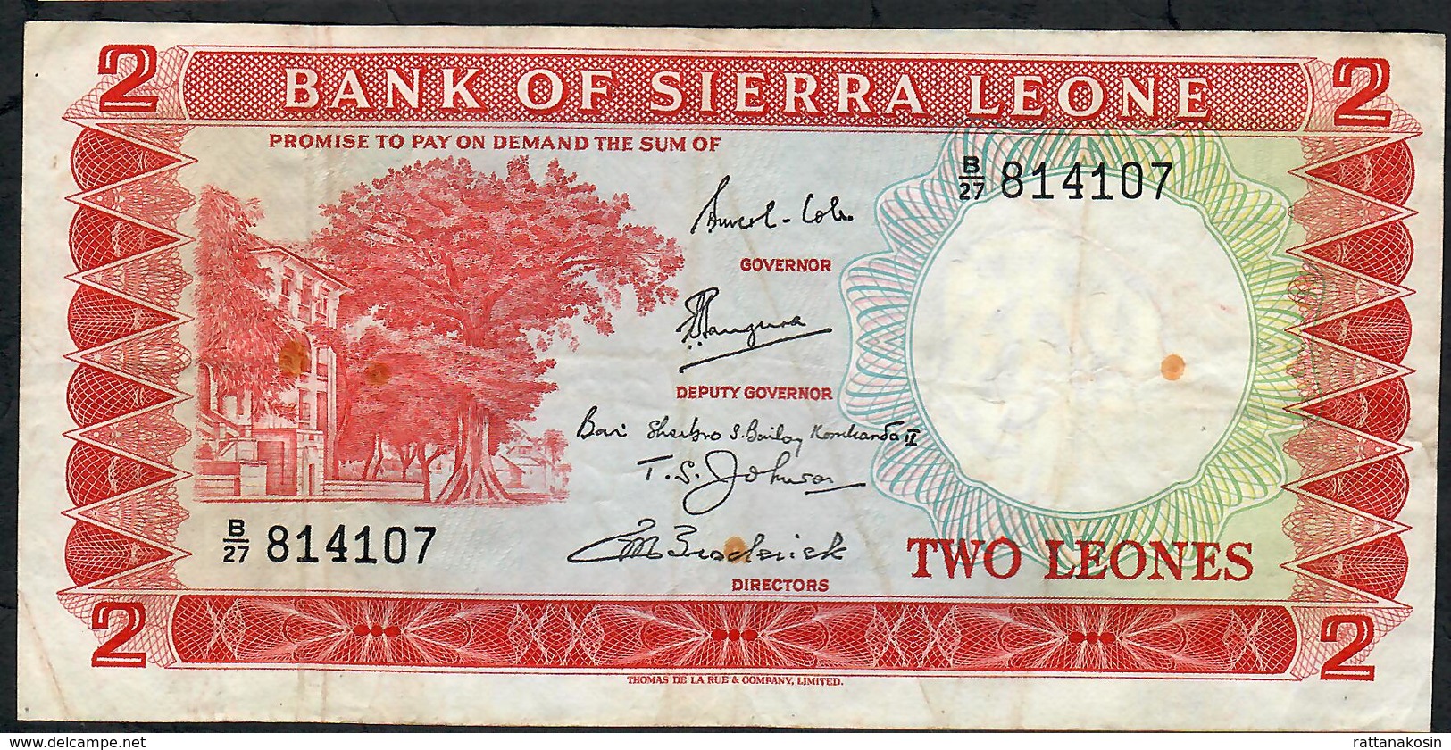 SIERRA LEONE P2c 2 LEONES 1969 #B/27 AVF Few Folds - Sierra Leone