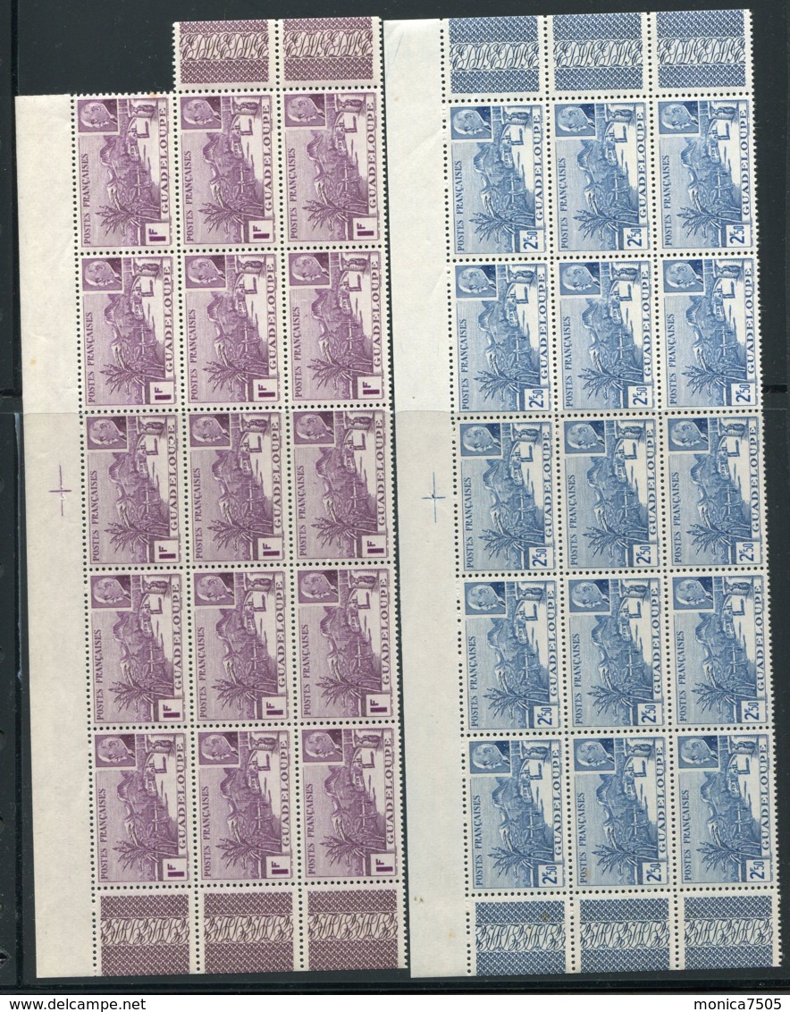 GUADELOUPE ( POSTE ) Y&T  N°  161/162  EN  BLOCS  DE  15 ,  TIMBRES  NEUFS  SANS  TRACE  DE  CHARNIERE . - Neufs