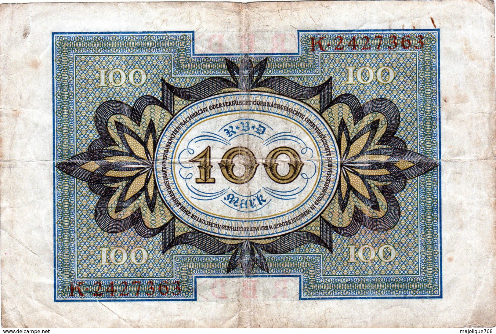Billet  Allemand De 100 Mark Le 1-novembre-1920 - 7 Chiffres En B - - 100 Mark