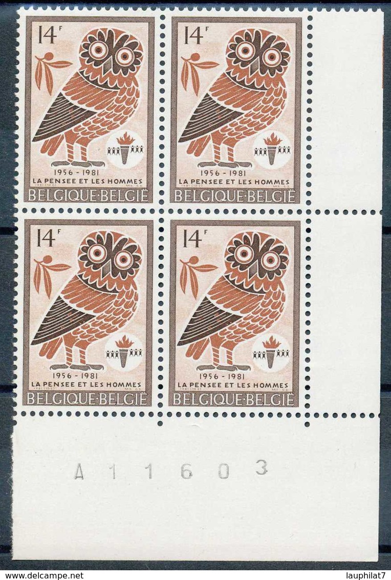 [105815]Belgique 1981, "La Pensée Et Les Hommes", Hiboux, En Bloc De 4 Avec Cdf. - Owls