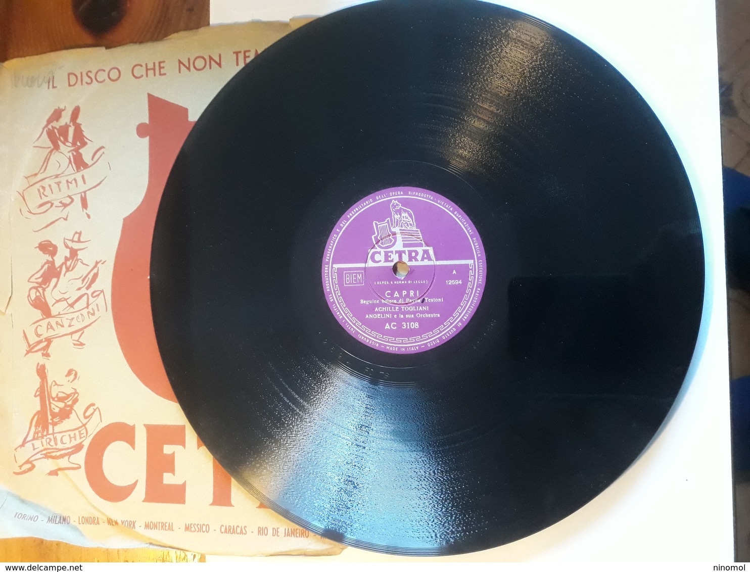 Cetra   -  1956.  Serie AC  Nr. 3108  -   Achille Togliani - 78 Rpm - Gramophone Records