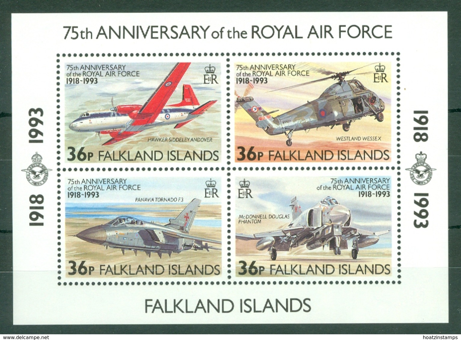Falkland Is: 1993   75th Anniv Of The R.A.F.   M/S   MNH - Falkland Islands