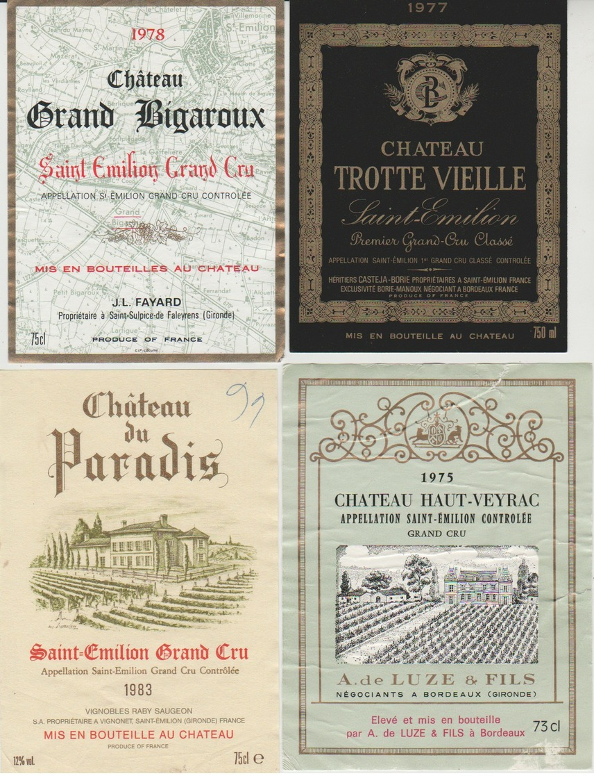 Etiquette De Vin - 1975-77-78-83 - SAINT EMILION GRAND CRU -  LOT C  - 4 Pc - Autres & Non Classés