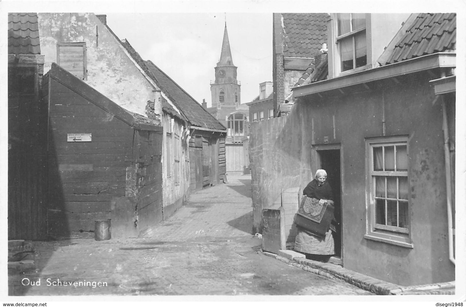 M07989 " OUD SCHEVENINGEN" ANIMATA CARTOLINA POSTALE ORIGINALE SPEDITA 1949 - Scheveningen