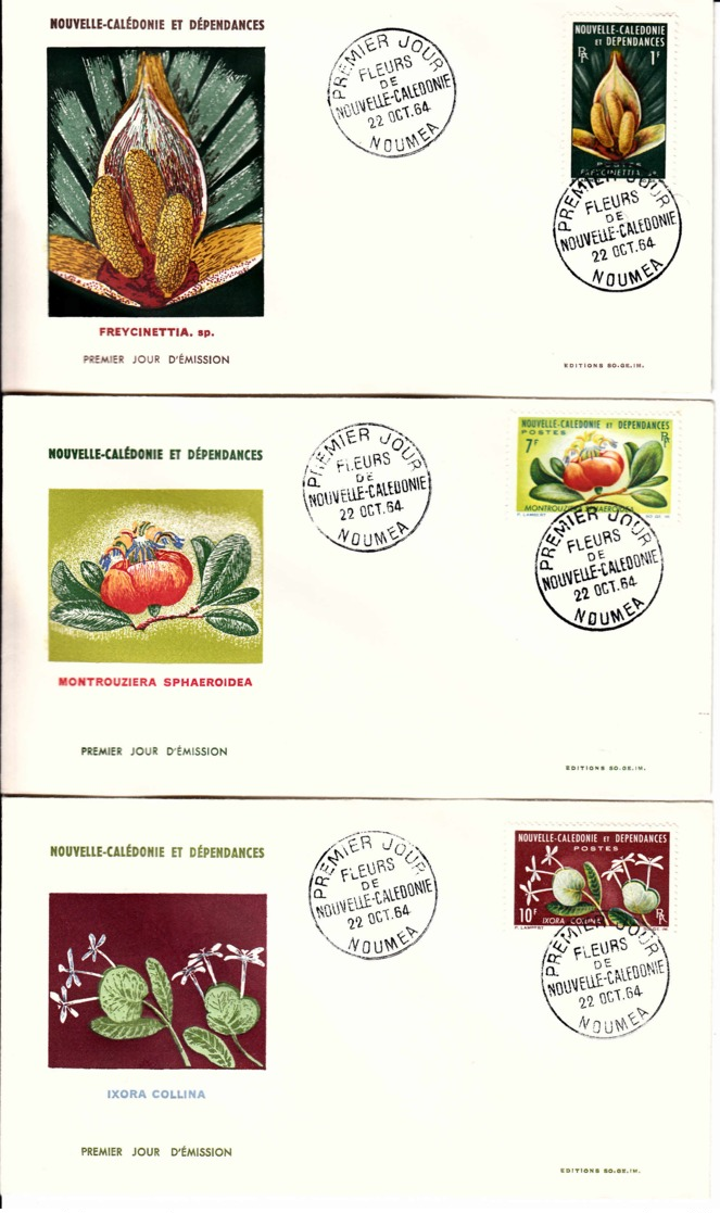 NOUVELLE CALEDONIE : 1964 - Lot De 3 FDC - Fleurs De Nouvelle-Calédonie - FDC