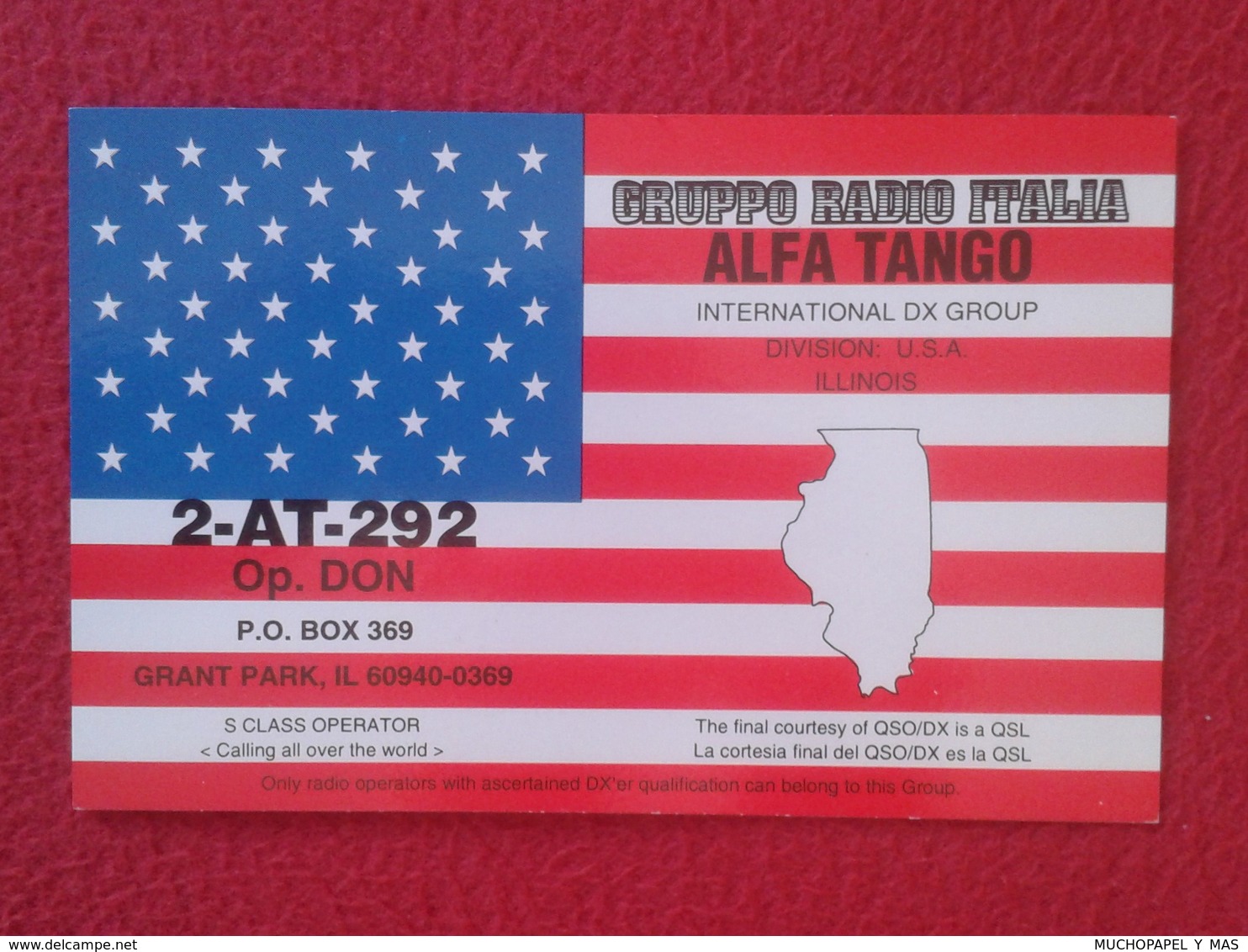 TARJETA TIPO POSTAL TYPE POST CARD QSL RADIOAFICIONADOS RADIO AMATEUR DIVISION USA UNITED STATES FLAG ILLINOIS BANDERA - Otros & Sin Clasificación