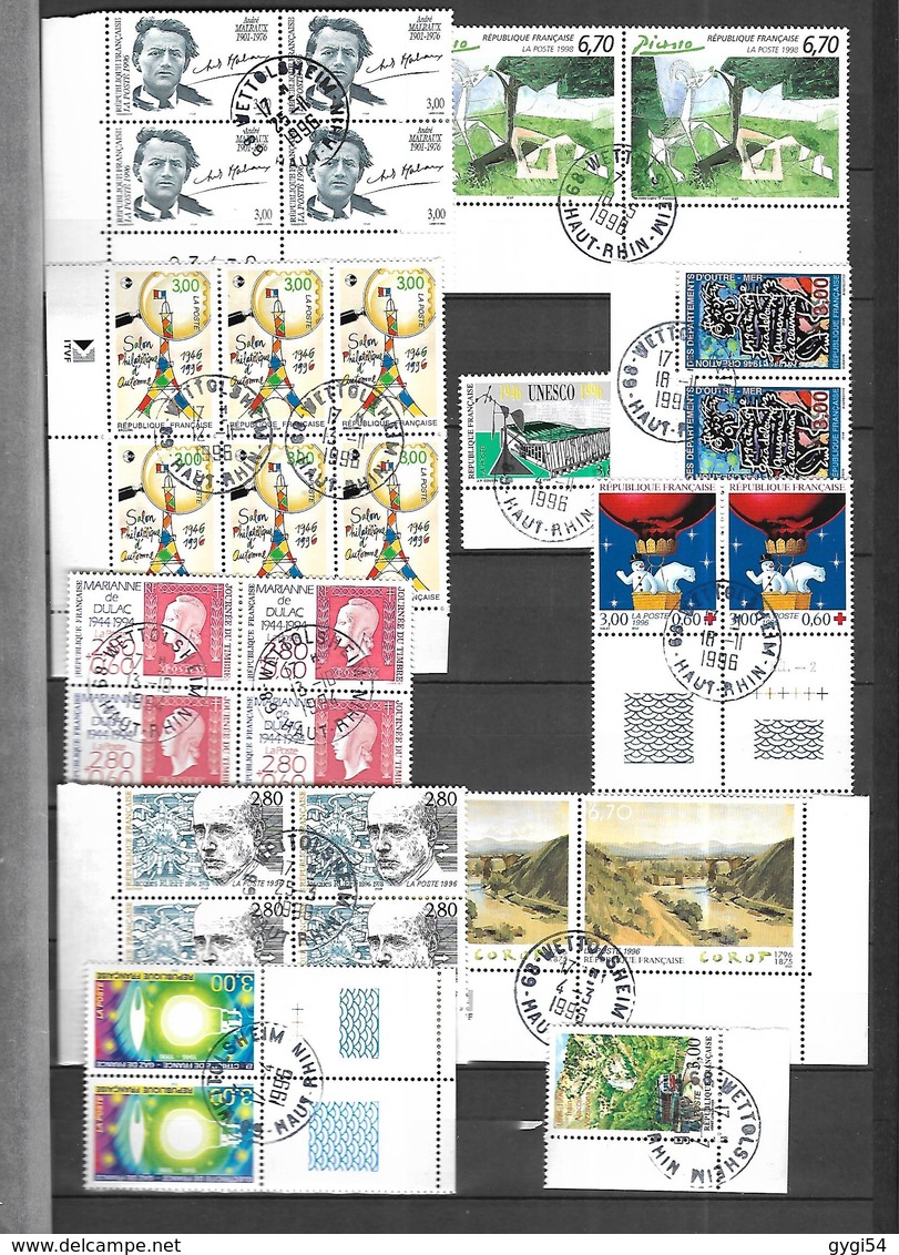 France   Vrac De Timbres Oblitérés 1992 -1999 à La Poste Dans Les Jours De Leur Parution Tous De 1er Choix   8  Scans - Vrac (max 999 Timbres)