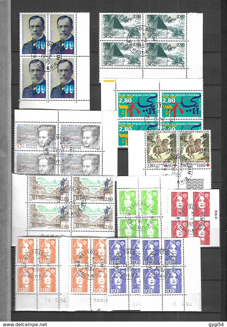 France   Vrac De Timbres Oblitérés 1992 -1999 à La Poste Dans Les Jours De Leur Parution Tous De 1er Choix   8  Scans - Vrac (max 999 Timbres)