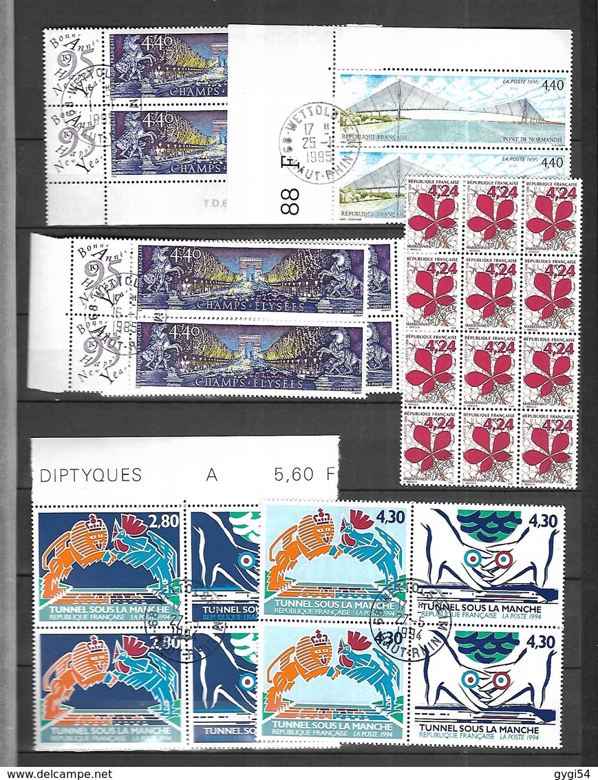 France   Vrac de timbres oblitérés 1992 -1999 à la poste dans les jours de leur parution tous de 1er choix   8  scans