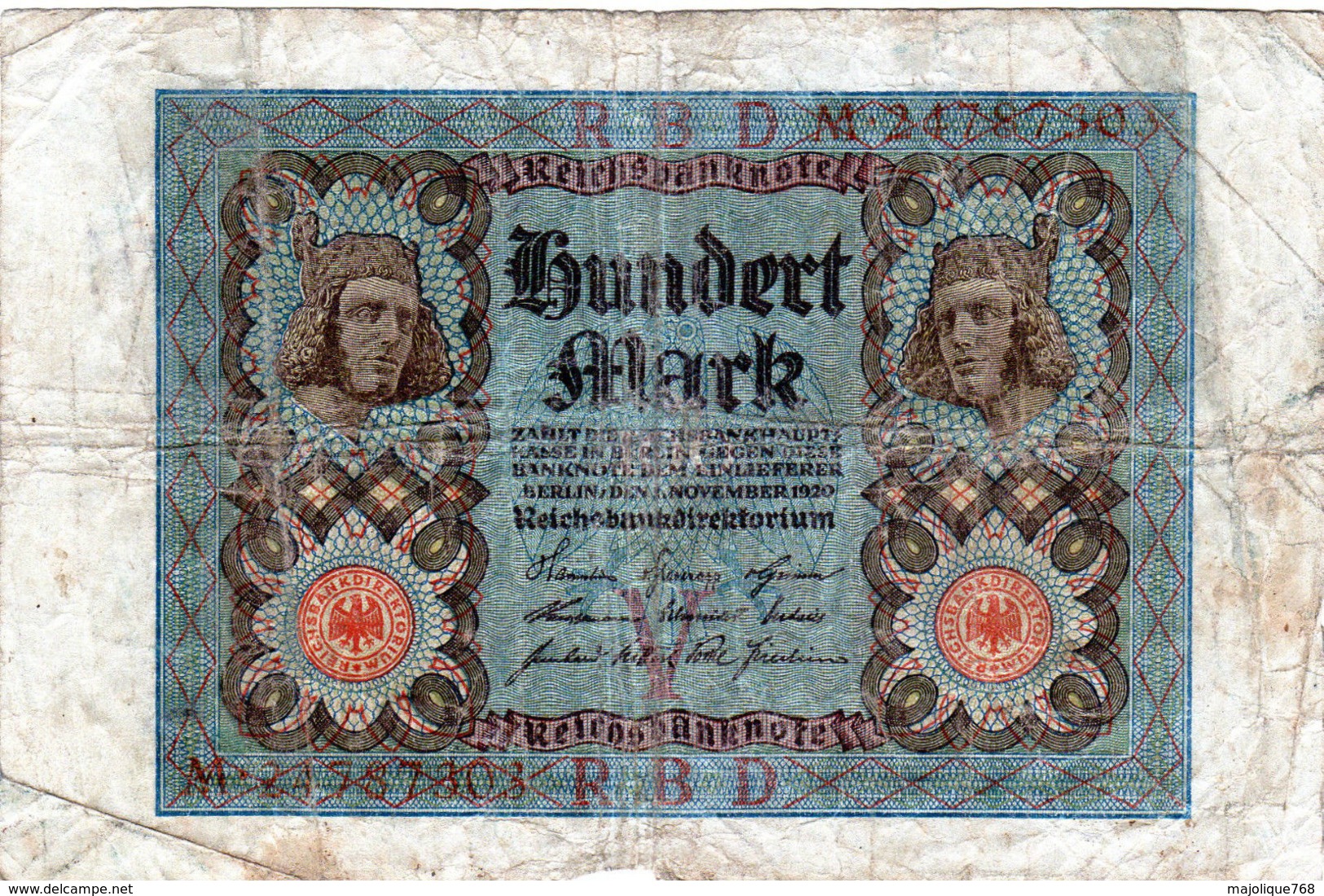 Billet Allemand De 100 Mark Le 1 Novembre 1920 - 8 Chiffres - En  B - - 100 Mark