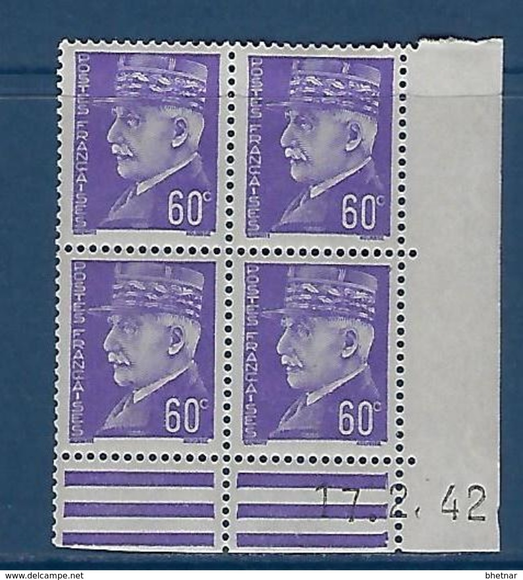 FR Coins Datés YT 509 " Pétain 60c. Violet " Neuf** Du 17.2.42 - 1940-1949