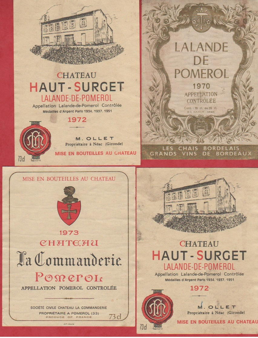 Etiquette De Vin - 1970-72-73 - LALANDE-DE-POMEROL -  LOT A - 4 Pc - Autres & Non Classés