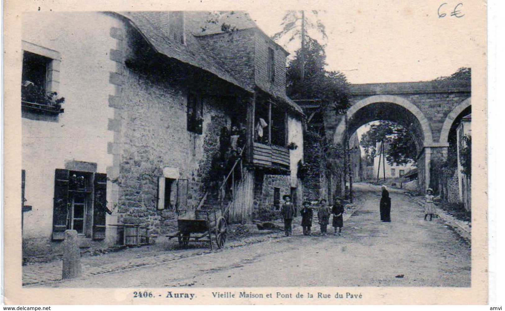 3904 56 -  AURAY - Vieille Maison Et Pont De La Rue Du Pavé - Paire Semeuse 1937 Cachet Carré Auray Sa Riviere - Auray