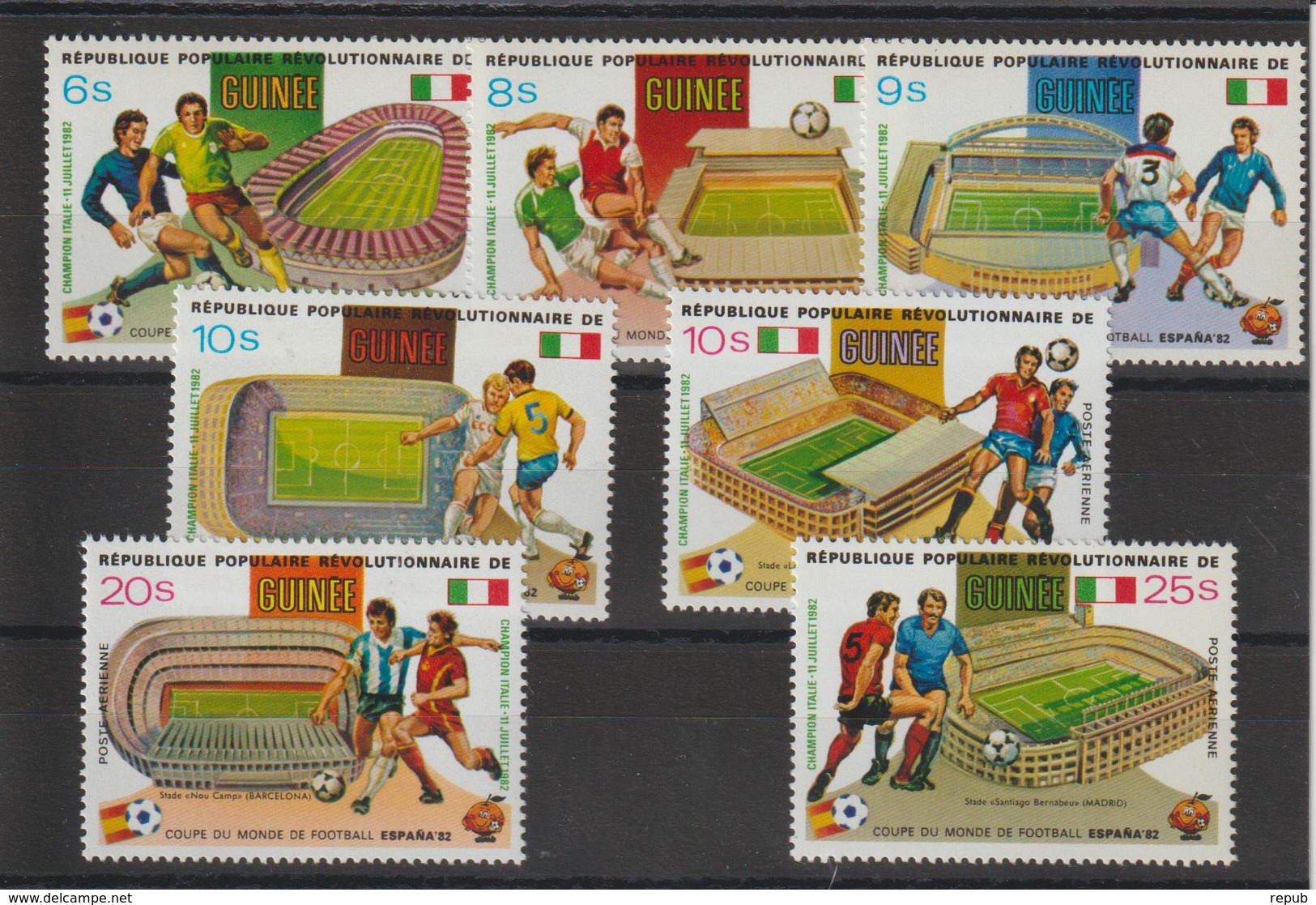 Guinée 1982 Coupe Du Monde Football Série Surchargée 696-99 Et PA 148-50 7 Val Neuf ** MNH - Guinée (1958-...)