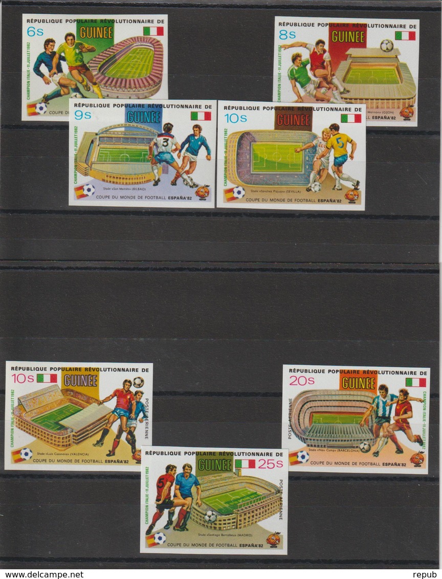 Guinée 1982 Coupe Du Monde Football Série Surchargée 696-99 Et PA 148-50 Non Dentelée 7 Val Neuf ** MNH - Guinée (1958-...)