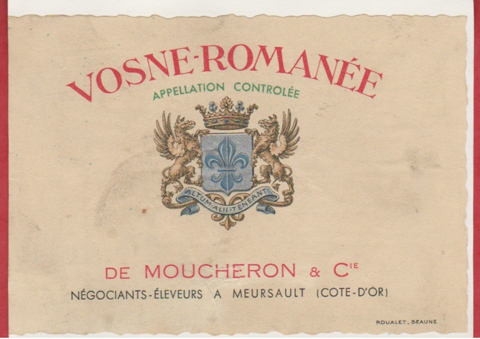 Etiquette De VIN - Vosne-Romanée - De Moucheron & Cie. - Cote-D'or. - Andere & Zonder Classificatie