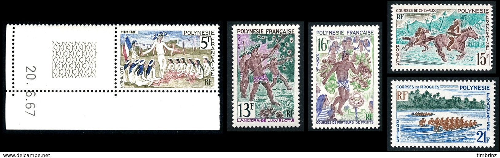 POLYNESIE 1967 - Yv. 47 48 49 50 51 ** SUP  Cote= 26,00 EUR - Fête De Juillet (5 Val.)  ..Réf.POL23793 - Ungebraucht