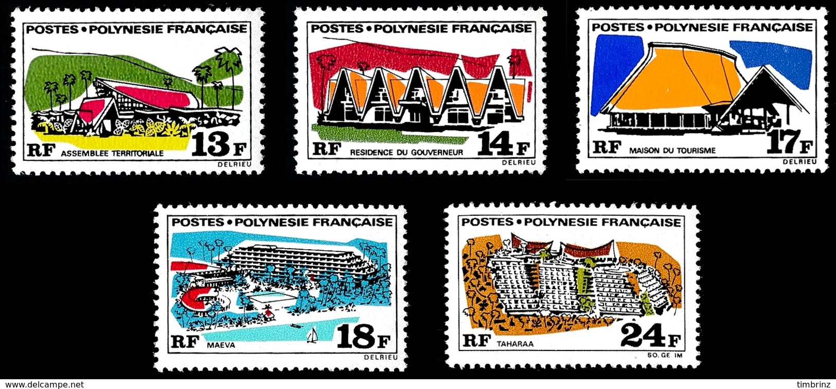 POLYNESIE 1970 - Yv. 72 73 74 75 76 **   Cote= 51,00 EUR - Grands Edifices (5 Val.)  ..Réf.POL23812 - Ungebraucht