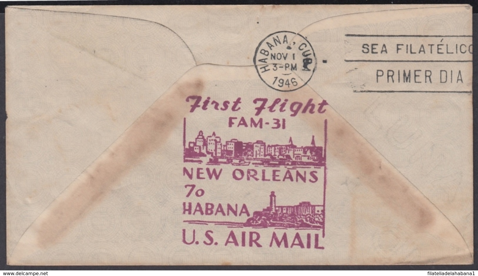 1946-PV-6 CUBA FIRST FLIGHT. NOV 1 1946. COVER NEW ORLEANS – HABANA. - Other & Unclassified