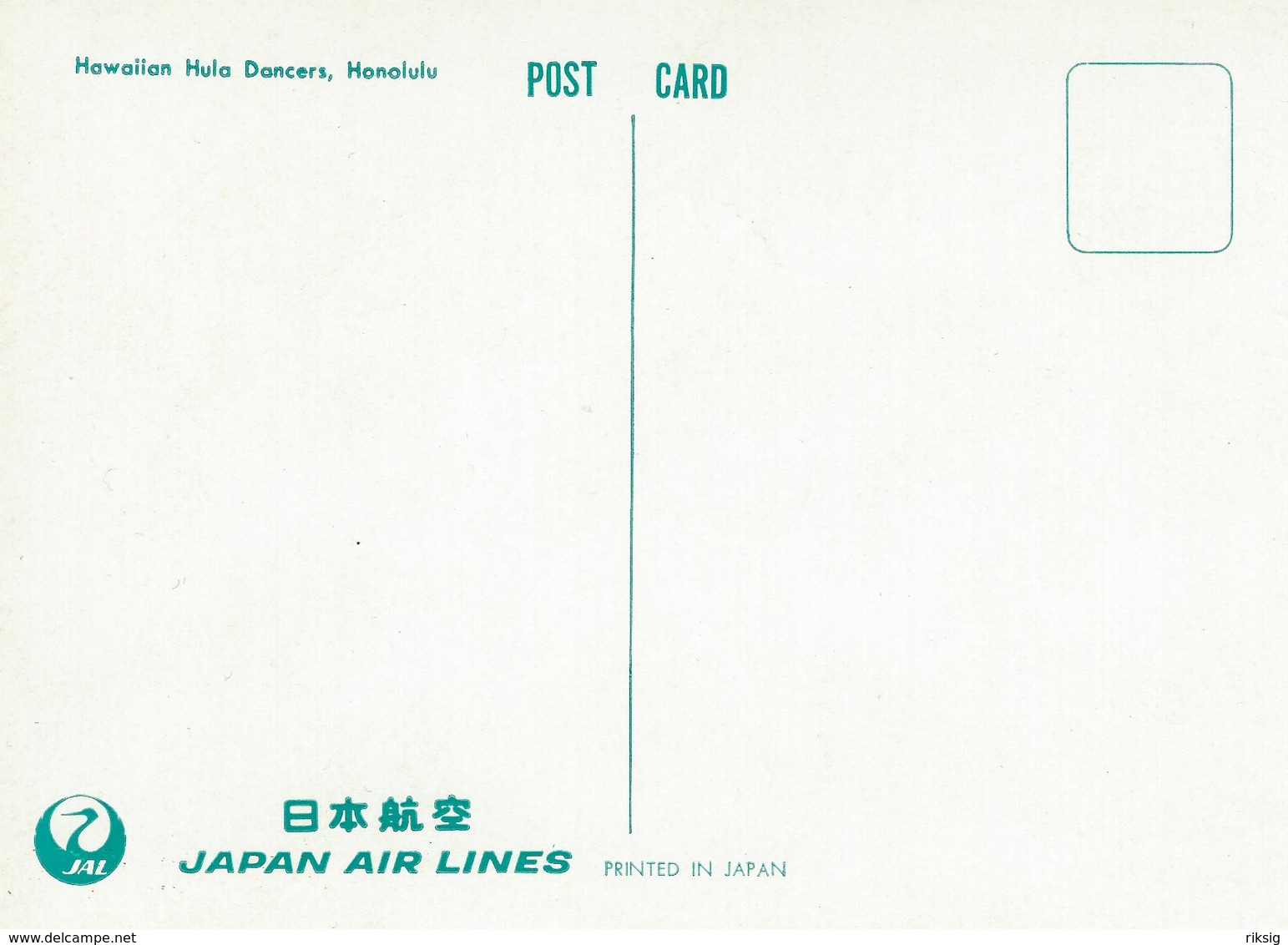 Hawaian Hula Dancers. Honolulu.  Japan Airlines Card.  A-673 - Altri & Non Classificati