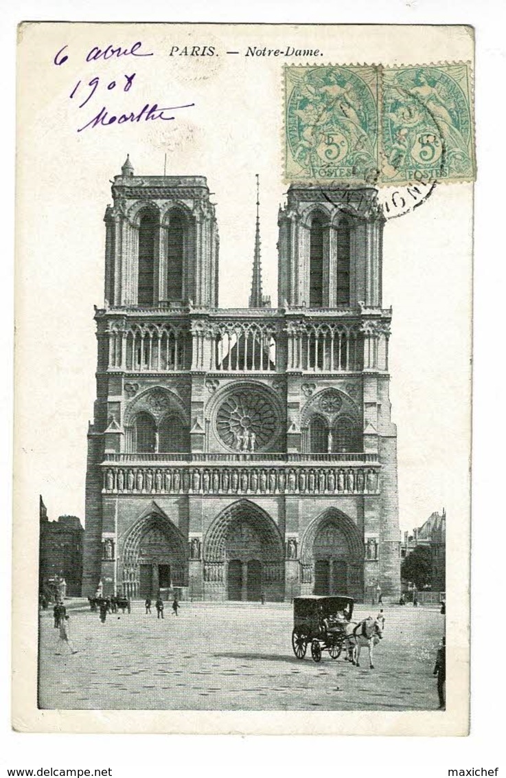 Paris - Notre-Dame (parvis) Circulé 1908 - Notre Dame De Paris