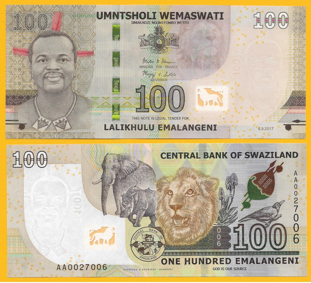 Swaziland 100 Emalangeni P-new 2017 (2018) UNC - Swaziland