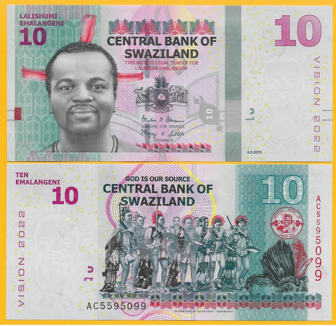 Swaziland 10 Emalangeni P-41a 2015 UNC Banknote - Swaziland