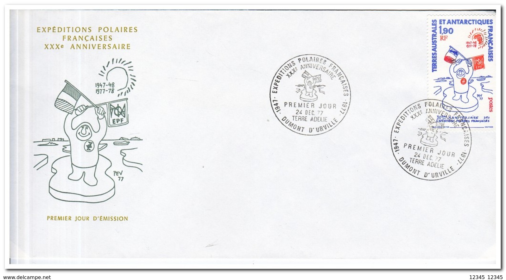 Frans Antarctica 1977, FDC, 30th Anniversary Of The French Polar Expedition - FDC