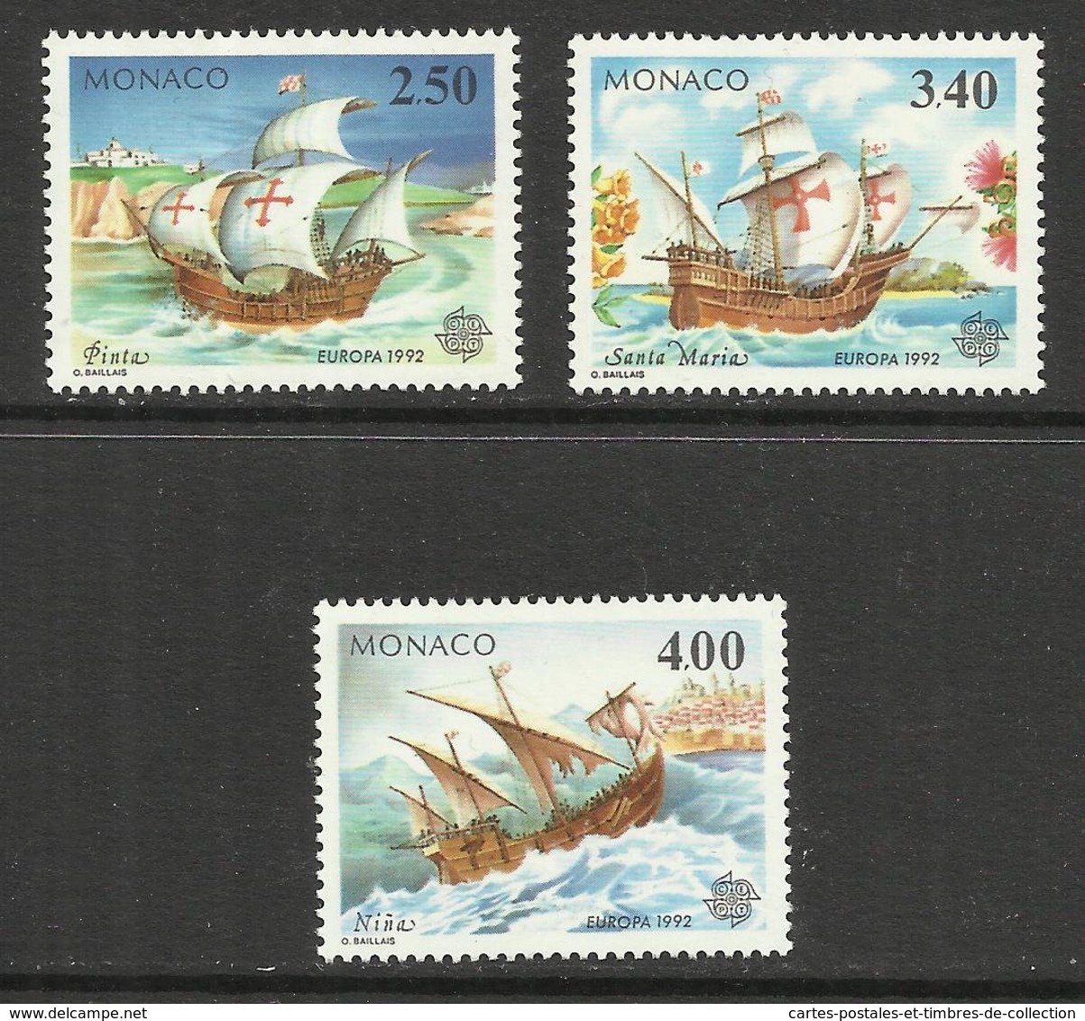 MONACO , Lot De 3 Timbres , EUROPA , 500 Anniversaire De La Découverte De L'Amérique , 1992 , Du N° YT 1825 Au 1827 , ** - Neufs