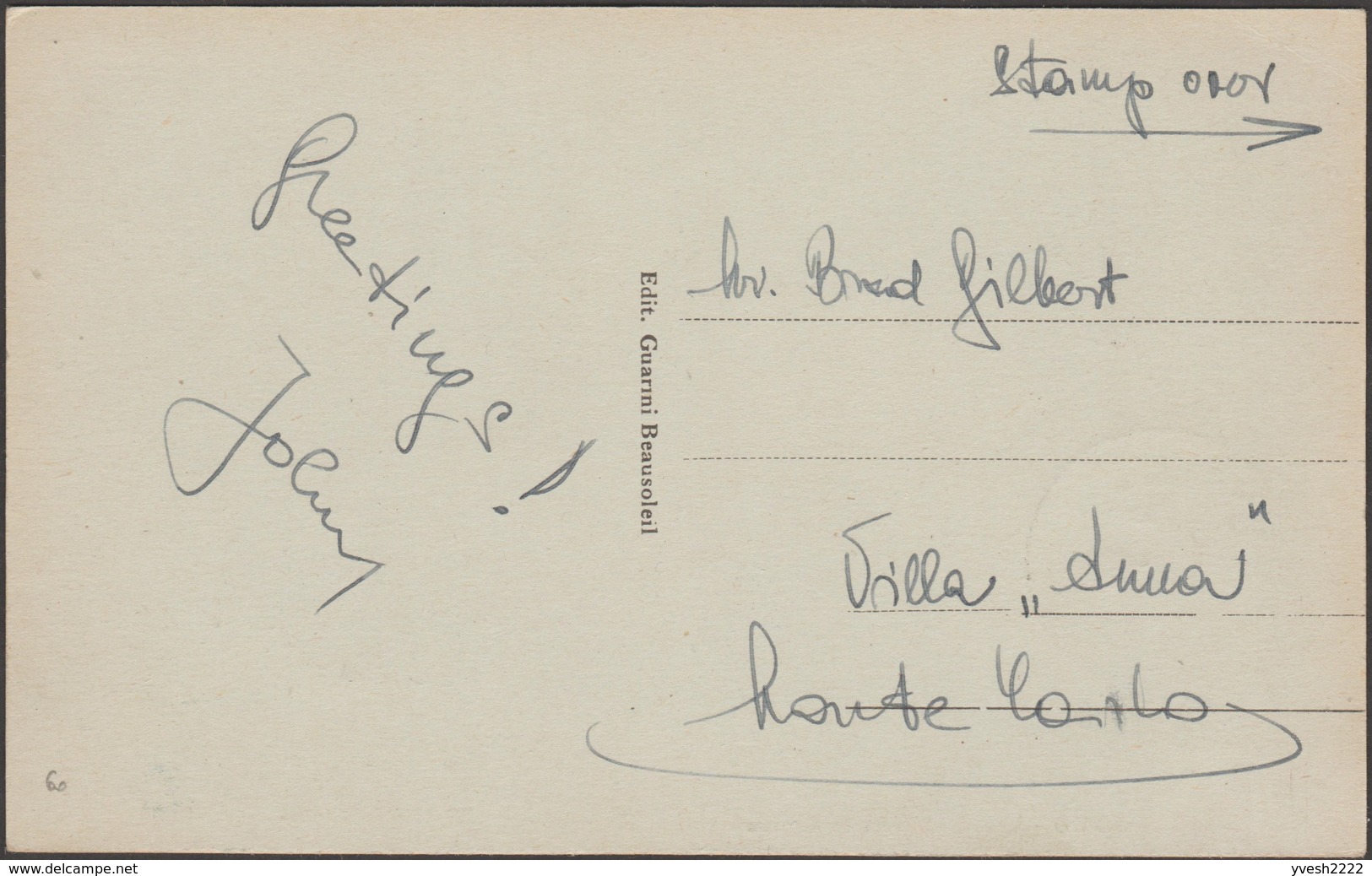 Monaco 1925 Y&T 12, 2 C Seul Sur Carte Pour L'intérieur, Tarif Imprimé. Usage RRR. Vue : Les Jardins Et Le Casino - Lettres & Documents