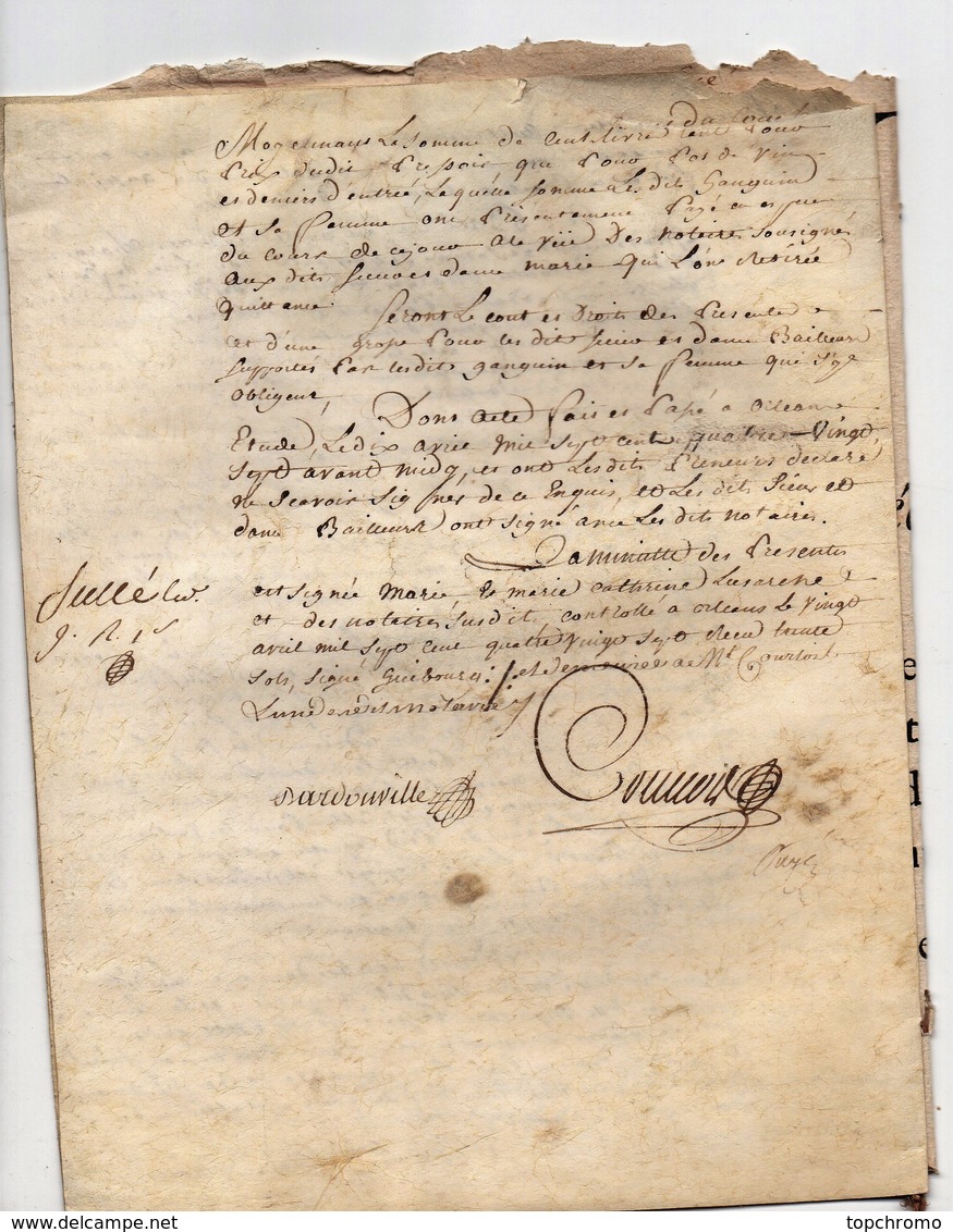 Véritable Parchemin Manuscrit Acte Notarié Notaire 1787 Cachet Généralité D'Orléans Baillage à Ferme Bourgeois 4 Pages - Manuscrits