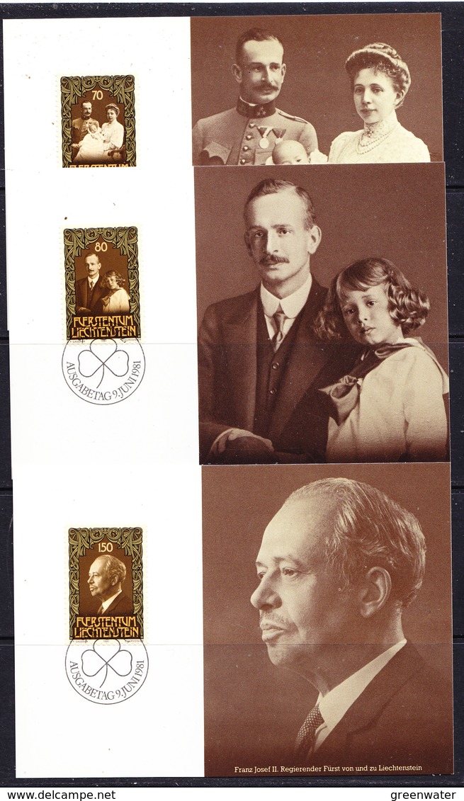 Liechtenstein 1981 80th Ann. Prince Franz Joseph II 3 Maxicards (42413) - Maximumkaarten