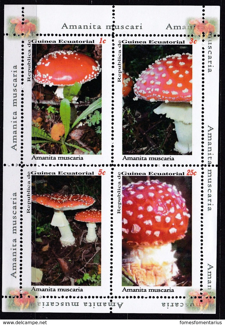 4 Timbres Neufs *** TTB Guinée équatoriale Amanites Tue Mouche Mushroom Cogumelo  Setas - Pilze