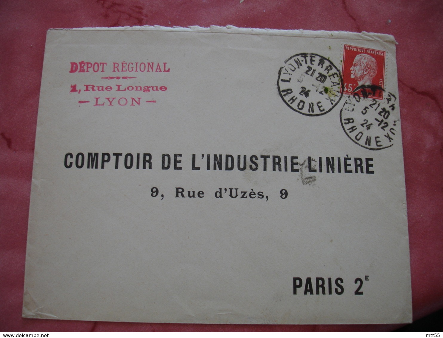 Timbre Pasteur 45 C Rouge Seul Sur Lettre - 1921-1960: Période Moderne