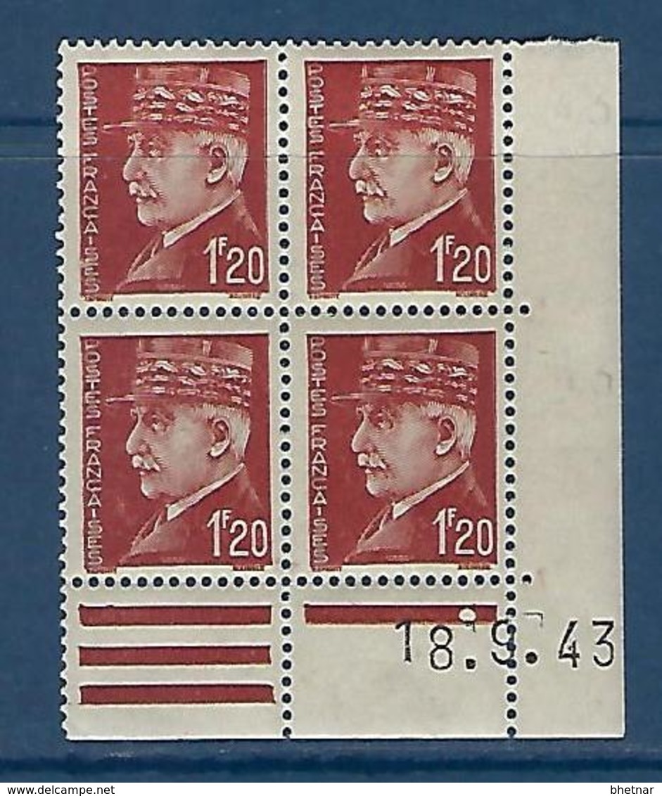 FR Coins Datés  YT 515 " Pétain 1F20 Brun " Neuf** Du 18.9.43 - 1940-1949