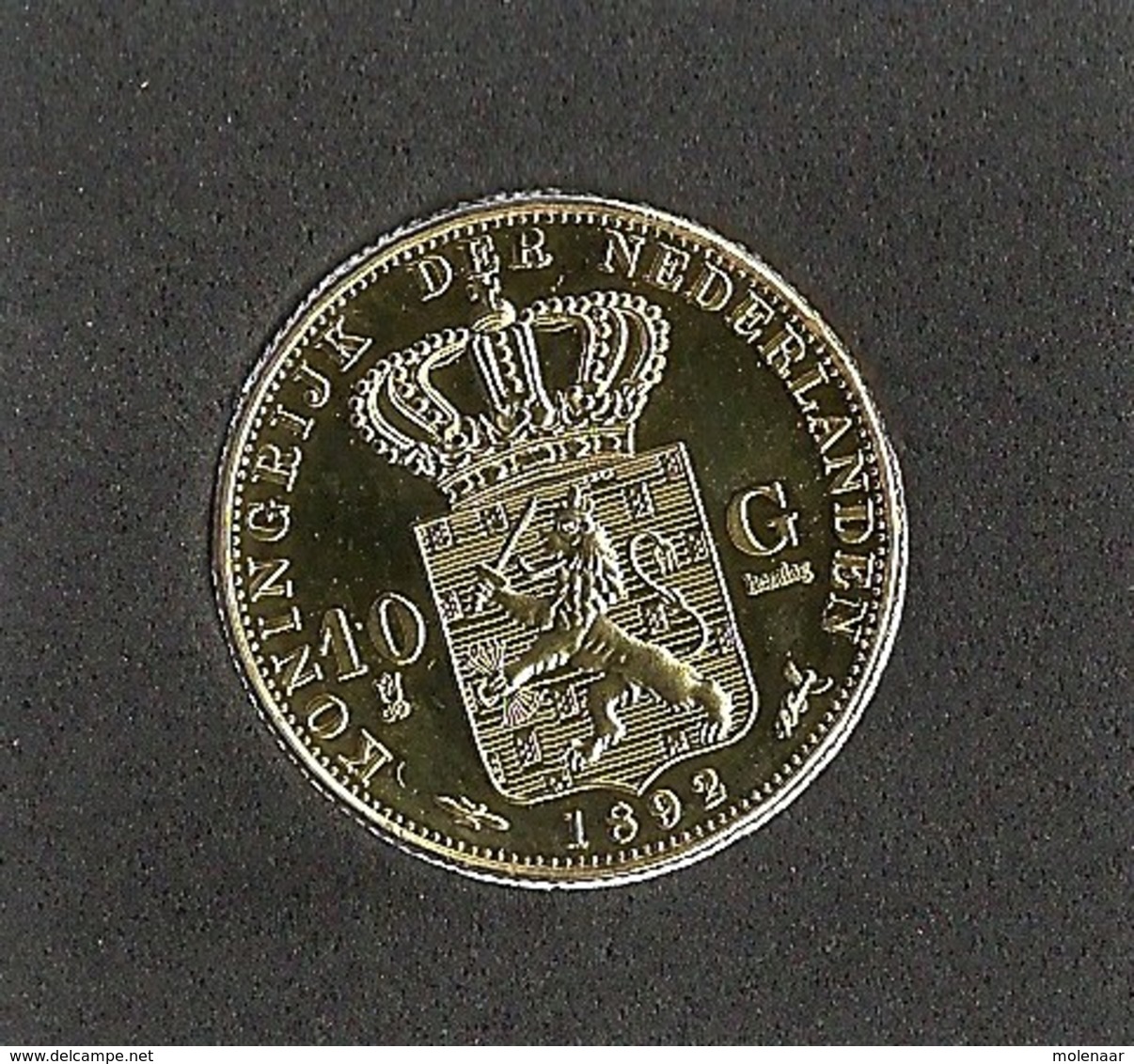 Nederland Herslag Gouden Tientje 1892 Verguld Metaal In Doosje (0008) - Other & Unclassified