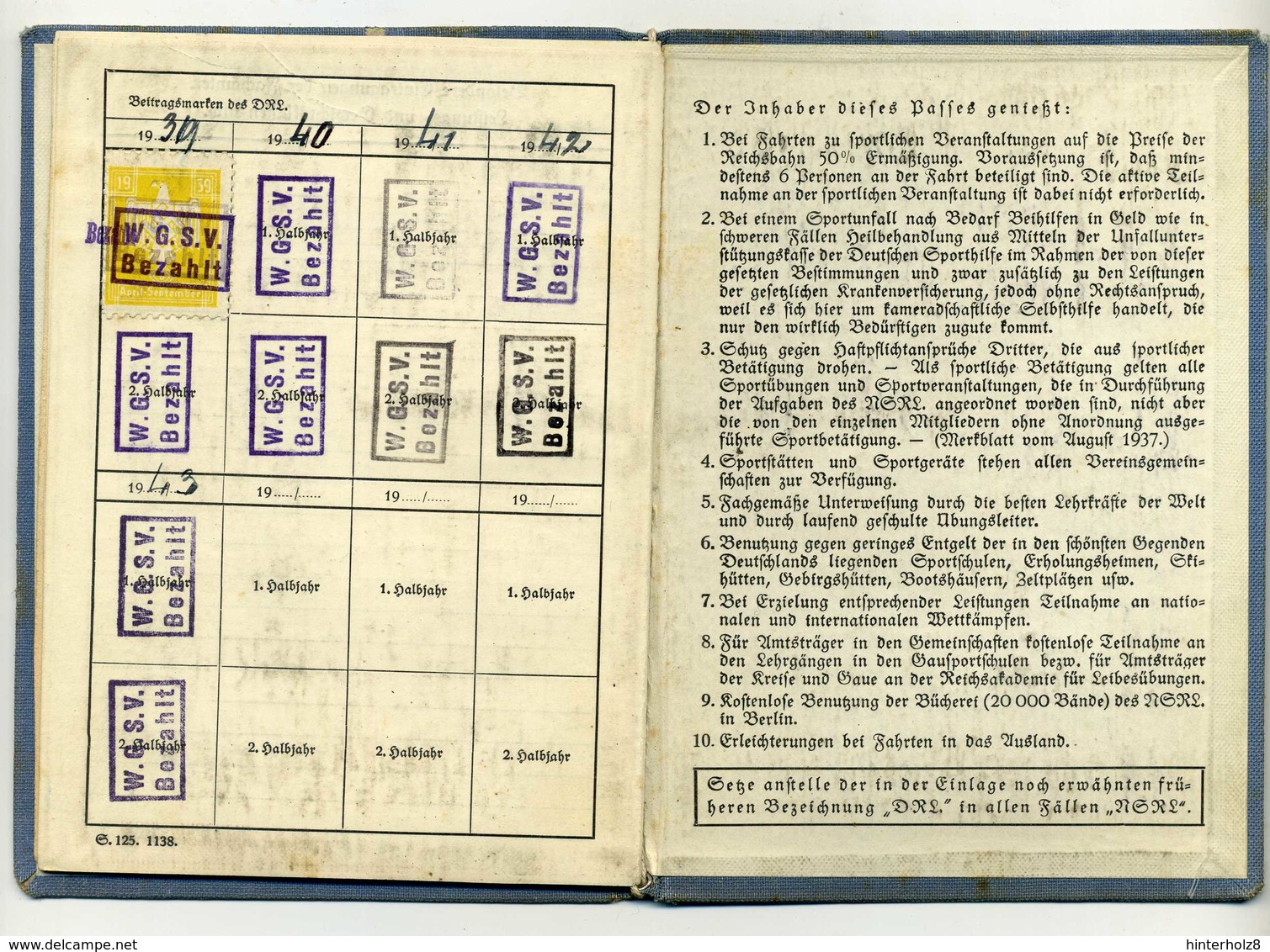 Ostmark; Kreis Wien, Gau 17; Pass Des Reichsbundes Für Leibesübungen; 1939 - Documents